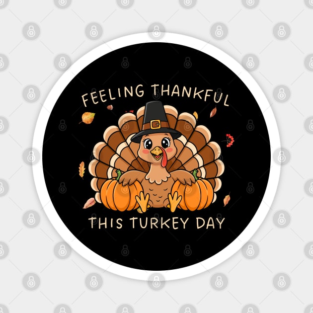 Thankful Turkey with Pumpkins Magnet by Creatifly Graphic Tees